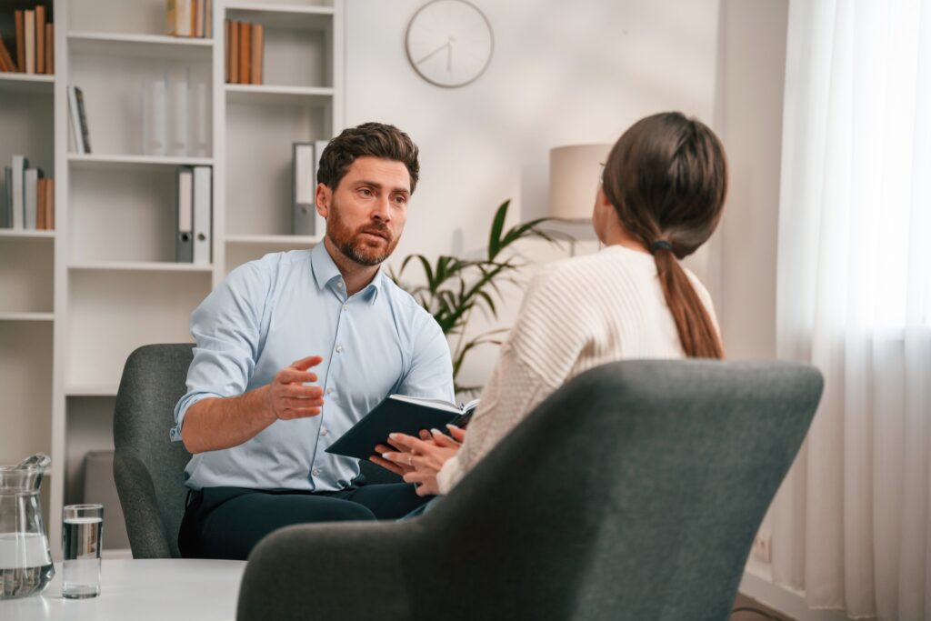 Session with psychologist. In the cabinet